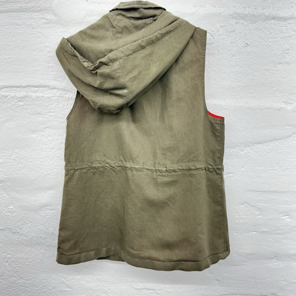 Love Tree Olive Green Hooded Cargo Utility Womens Vest Size Large 100%‎ Cotton - Picture 7 of 8